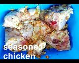 A picture of step 1 of Ghanaian vegetable Jollof rice with red seasoned chicken.