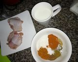 A picture of step 1 of Red chilli fried chicken thigh.
