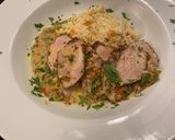 A picture of step 9 of Roast Pork Tenderloin with a Green Peppercorn Cream Sauce.