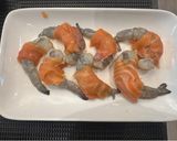 A picture of step 2 of SPICY Salmon Pan Gueng - Raw prawns wrapped in Salmon - Thai ceviche Style Salad - AMAZING- Enjoy :P.