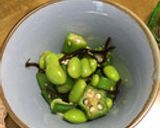 A picture of step 5 of Edamame and Okra with Shio Kombu.