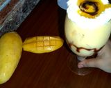 A picture of step 4 of Mango milk shake with chocolate and nuts.