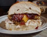 A picture of step 3 of Thanksgiving twice sandwich.