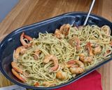 Une image de l'étape 5 de °Pâtes aux crevettes sauce crème et pesto°.
