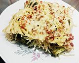 # 23 04 26 Remek kis vacsora, cukkini brokkoli spagetti parmezán combó recept fázis 9 fotója