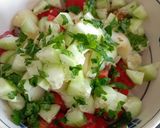 A picture of step 3 of Summer Meat Salad with New Potatoes and Cucumbers.