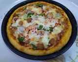 A picture of step 6 of Chicken Franks pizza 🍮🍕🍕🍕.