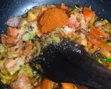 A picture of step 2 of Alu matar gaajar.