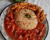A picture of step 8 of Chicken Manchurian with Egg Fried Veggies Rice & Crispy fries.