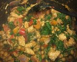 A picture of step 8 of 20min chicken, chickpea & spinach curry - no jars in sight!.