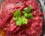A picture of step 5 of WHEAT SPAGHETTI IN BEETROOT PESTO, FETA CHEESE SALAD,.