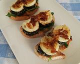A picture of step 9 of Goat Cheese and Blood Sausage Toasts with Caramelized Onion.