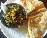 A picture of step 5 of Muli ki subji with maize flour.