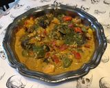 Une image de l'étape 14 de Poulet au curry,poivrons tricolores et pruneaux.