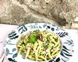 A picture of step 5 of Trofie with Arugula and Walnut Pesto.
