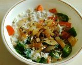 A picture of step 5 of A healthy breakfast-Fermented Farro with curd, sprouts, and veggies.