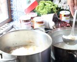 A picture of step 5 of Pozole Itakatl with Guajillo Sauce.