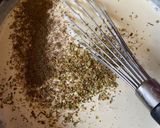 A picture of step 1 of Penne pasta in white sauce.