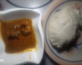 A picture of step 4 of Ogbolour soup and pounded yam.