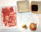 A picture of step 1 of Gyudon (Yoshinoya-Style Beef Bowl) – Easy, No Sukiyaki Sauce Needed!.