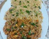A picture of step 8 of American chopsuey with fried rice.