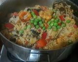 A picture of step 7 of Arroz con Mariscos (Peruvian Seafood Rice).
