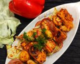 A picture of step 4 of Peri peri paneer mushroom.