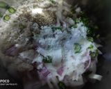 A picture of step 2 of Ragi onion rava dosa with hotel style coconut chutney.