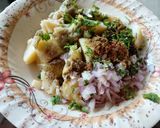A picture of step 1 of Potato paratha with mint chattny and cucumber raita.