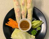 A picture of step 4 of Vietnamese style Shrimp Roll with red chilli sauce.