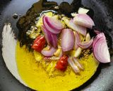 A picture of step 3 of Kochu Ghoti or Arbi Dal.