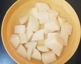 A picture of step 1 of Urad dal vadi & aalo mix.