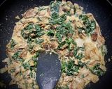 A picture of step 3 of Rigatoni with Cabrales Sauce, Spinach, and Mushrooms.