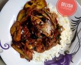 A picture of step 5 of Rice and fish stew with plantain.