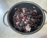A picture of step 3 of Mulberry Jam (from my garden).