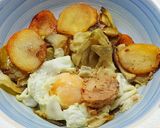 Foto del paso 13 de la receta Alcachofas con patata y huevos escalfados con foie gras de pato