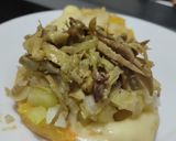 Foto del paso 10 de la receta: Arepa🫓de calabacin🥯y zanahoria rellena de pollo🍗queso🧀cebolla🧅caramelizada y salsa de ajo🧄🌿🥯