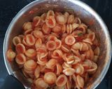 A picture of step 2 of Orecchiette with tomato and burrata cheese.