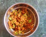 A picture of step 3 of Kathiyavadi Bharva aloo baingan.