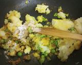 A picture of step 3 of Burmese samosa curry with saffron rice.