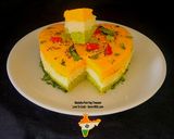 A picture of step 8 of Heart Shaped 3 Layers Tricolor Dhokla Savory Cake - 80th Independence Day Special.