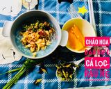 Hình bước làm 1 của món Cháo hoa đậu biếc cá lóc- lá hẹ
