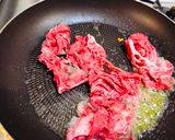 A picture of step 3 of Japanese Wagyu Beef (fry with garlic and butter soy sauce).