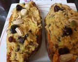 A picture of step 6 of My Chic pea, and black bean Stuffed Sweet Potato. 😁.