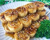 A picture of step 11 of Sweet and Savory Grilled Tofu Skin Rolls on Skewers.