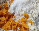 A picture of step 1 of Orange Coconut Laddu.