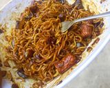 A picture of step 3 of Jajangmyeon (korean black Noodles).