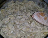 A picture of step 3 of Tortellini with homemade alfredo garlic sauce.