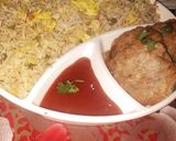 A picture of step 10 of Capsicum and chicken pulao with potato kabab platter.