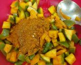 A picture of step 3 of Raw Mango green chili aachar.